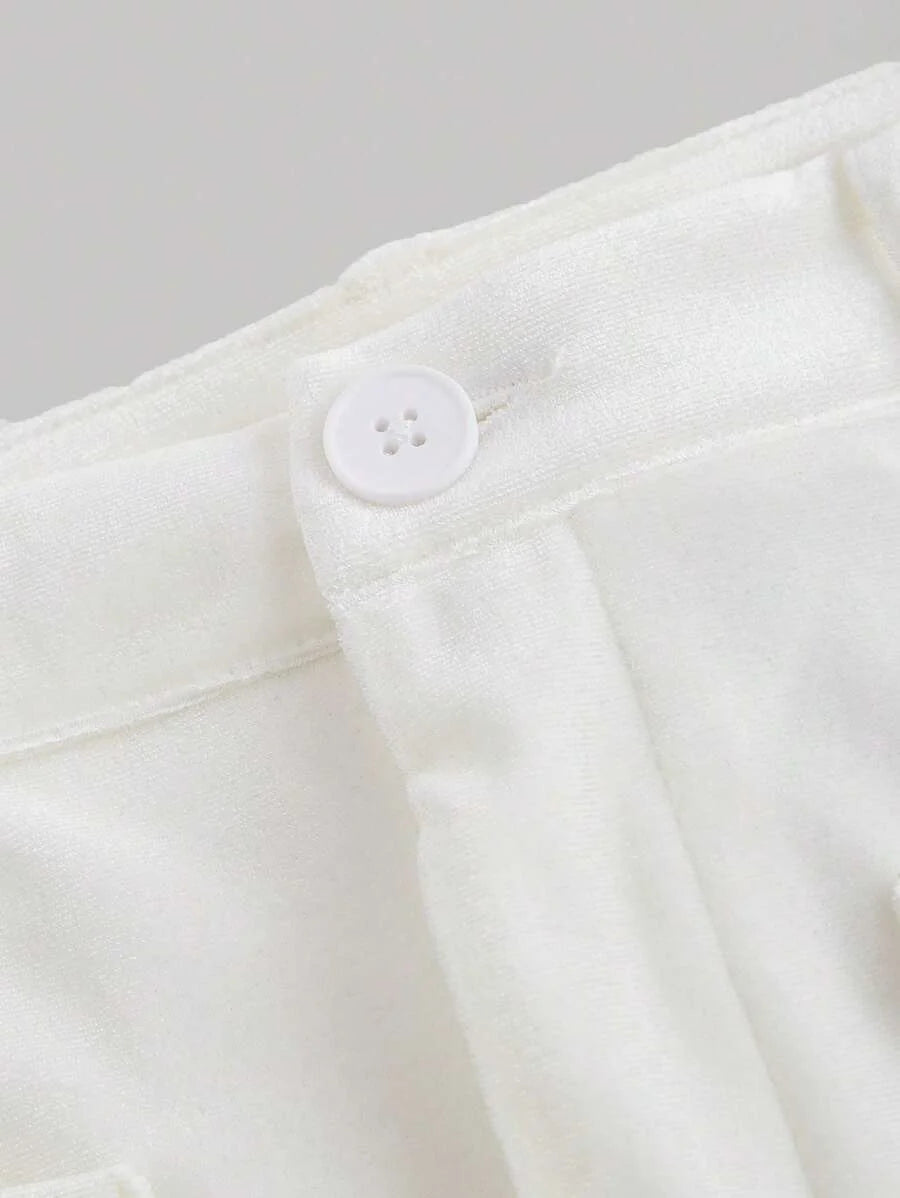 Vintage Velvet One Pocket HighWaisted StraightLeg White Pants