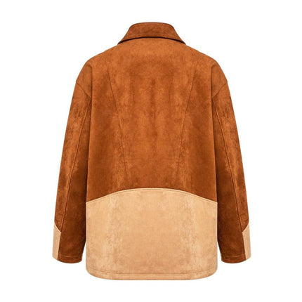 Women's Vintage Western Patchwork Suede Bomber Jacket in Brown