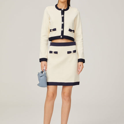 Viola White Cardigan Skirt Bow Set