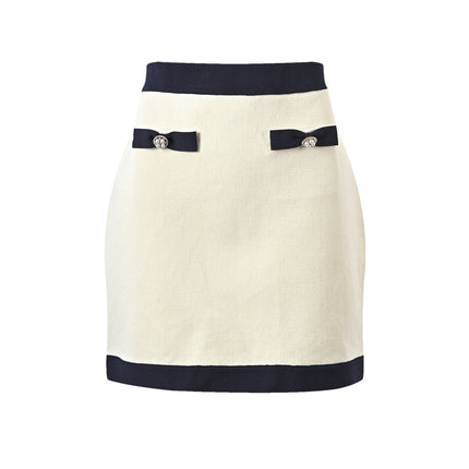 Viola White Cardigan Skirt Matching Set Bow Detail Alpaca Wool Polyamide Knitted Stretch Jersey Thigh-length