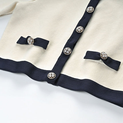 Viola White Cardigan Skirt Matching Set Bow Detail Alpaca Wool Polyamide Knitted Stretch Jersey Thigh Length