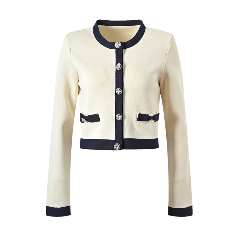 Viola White Cardigan Skirt Matching Set Bow Detail Alpaca Wool Polyamide Knitted Stretch Jersey Thigh-length