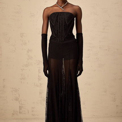 Violaine Black Lace Corset and Tulle Skirt Set
