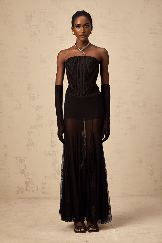Violaine Black Lace Corset and Tulle Skirt Set