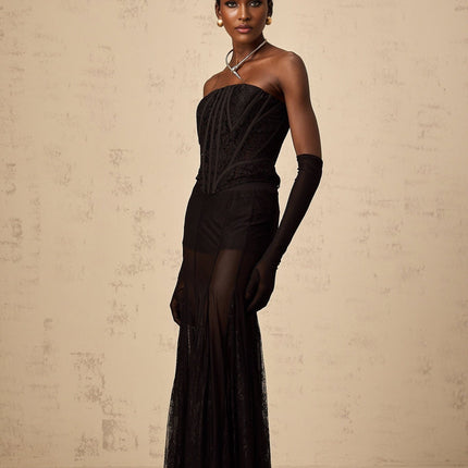 Violaine Black Lace Corset and Tulle Skirt Set
