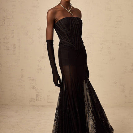 Violaine Black Lace Corset Tulle Skirt Set
