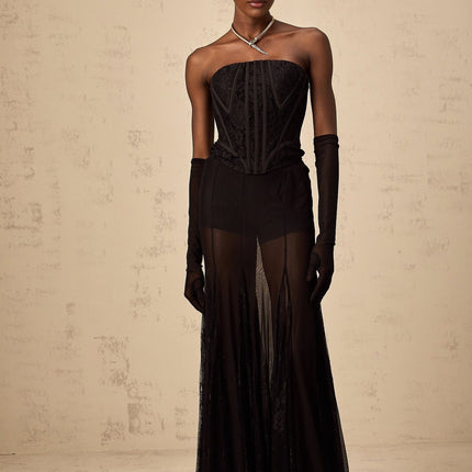 Violaine Black Lace Corset and Tulle Skirt Set