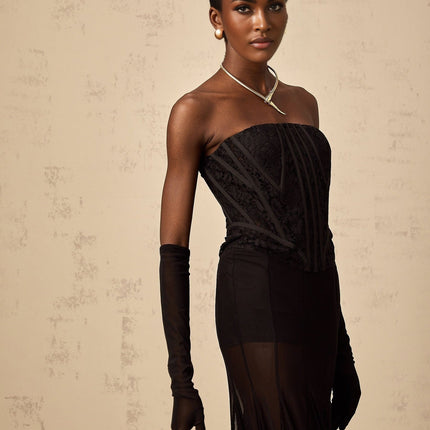 Violaine Black Lace Corset Tulle Skirt Set