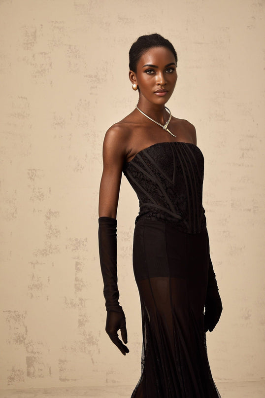 Violaine Black Lace Corset Tulle Skirt Set