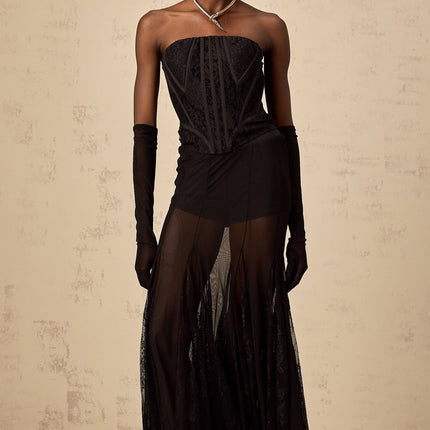 Violaine Black Lace Corset and Tulle Skirt Set
