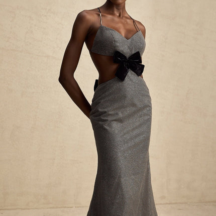 Violaine Grey Sequin Cutout Midi Dress