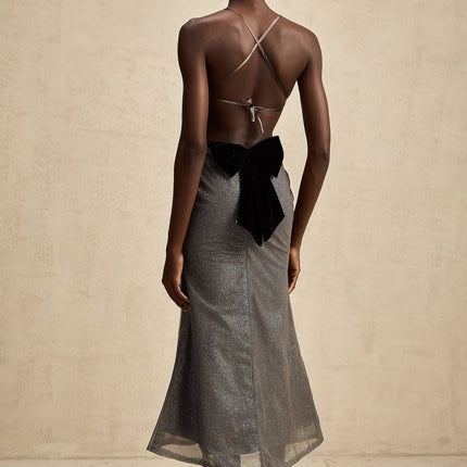 Violaine Grey Sequin Cutout Midi Dress