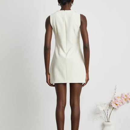 Violet White Crystal Embellished Mini Dress Sleeveless Rear Zip