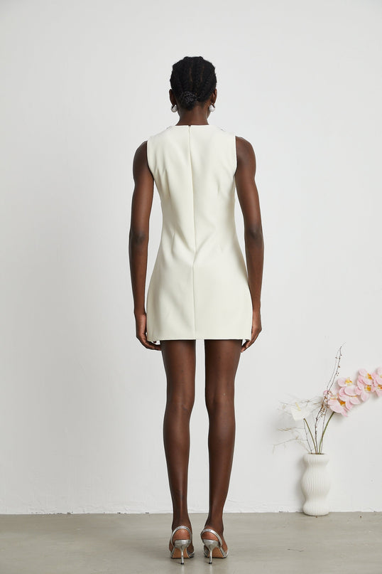 Violet White Crystal Embellished Mini Dress Sleeveless Rear Zip