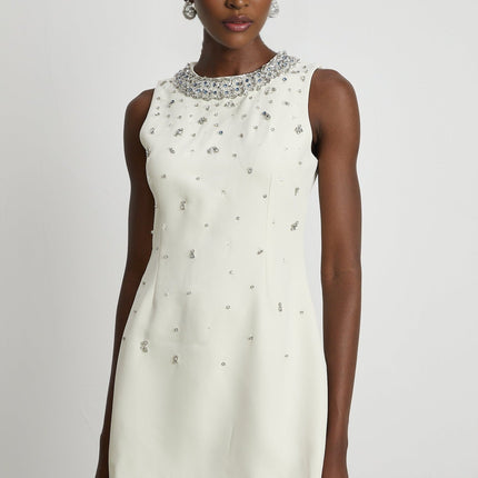 Violet White Crystal Embellished Mini Dress Sleeveless Rear Zip Fastening