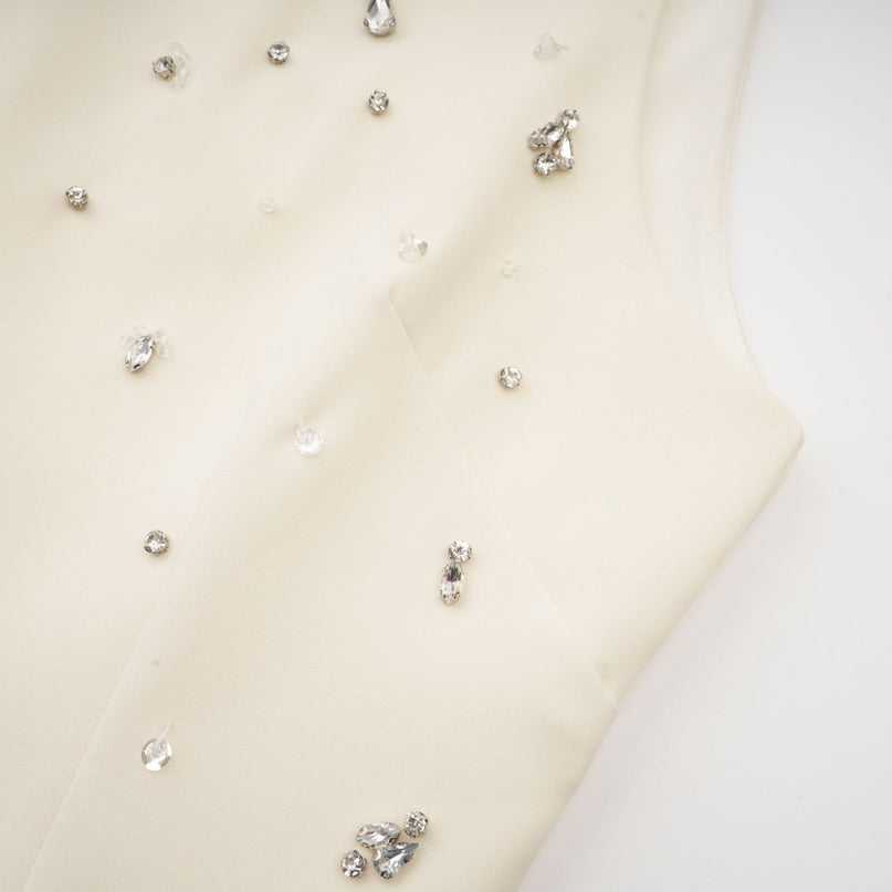 Violet White Crystal Embellished Sleeveless Mini Dress