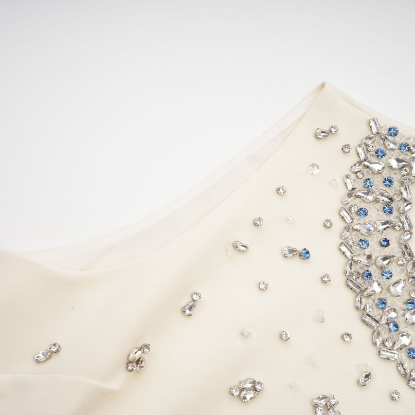 Violet White Crystal Embellished Sleeveless Mini Dress