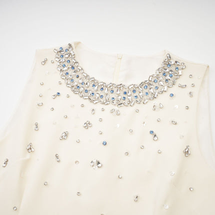 Violet White Crystal Embellished Sleeveless Mini Dress
