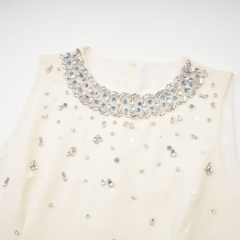 Violet White Crystal Embellished Sleeveless Mini Dress