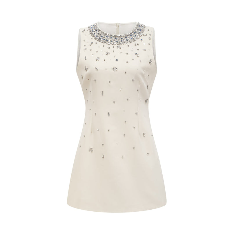 Violet White Crystal Embellished Sleeveless Mini Dress