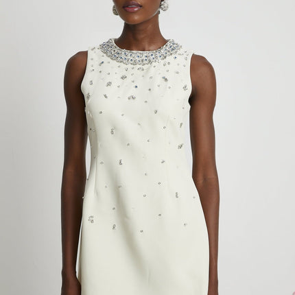 Violet White Crystal Embellished Sleeveless Mini Dress
