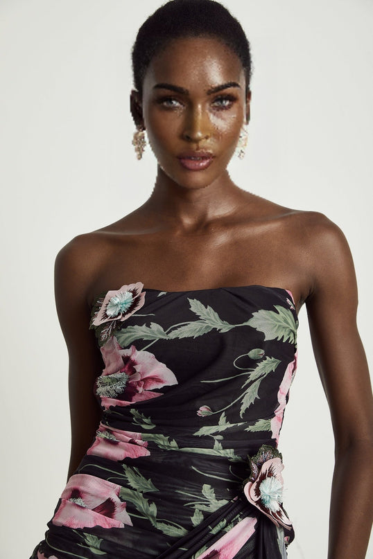 Violetta Black Floral Asymmetric Mini Dress