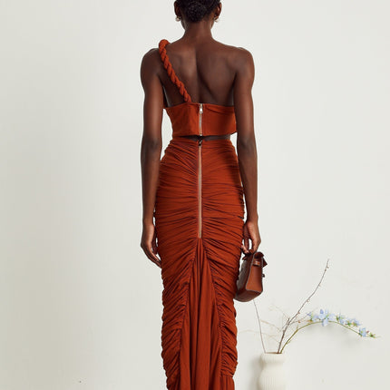 Violetta Brown Terylene Skirt Top Set