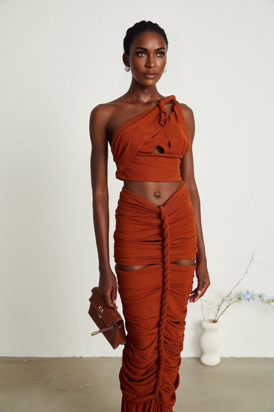 Violetta Brown Terylene Skirt Top Set