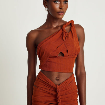 Violetta Brown Terylene Skirt Top Set