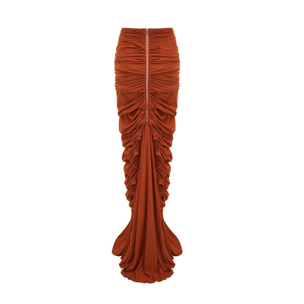 Violetta Brown Terylene Twisted Cut-Out Skirt Top Set