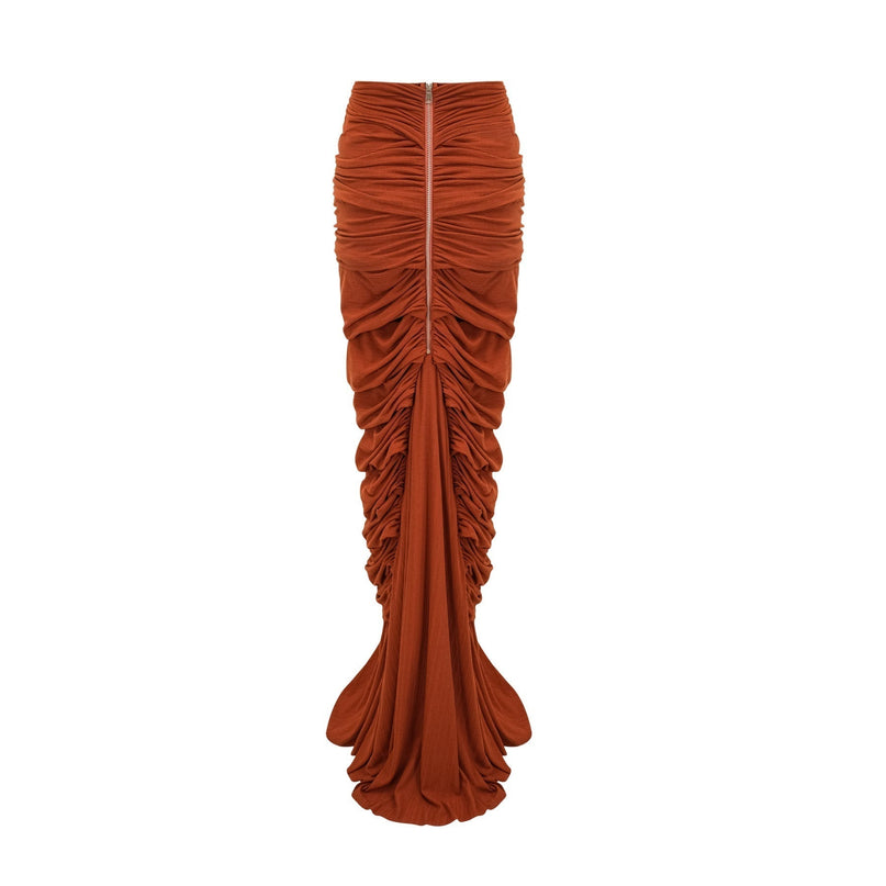 Violetta Brown Terylene Twisted Cut-Out Skirt Top Set