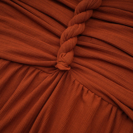 Violetta Brown Terylene Twisted Cut-Out Skirt Top Set