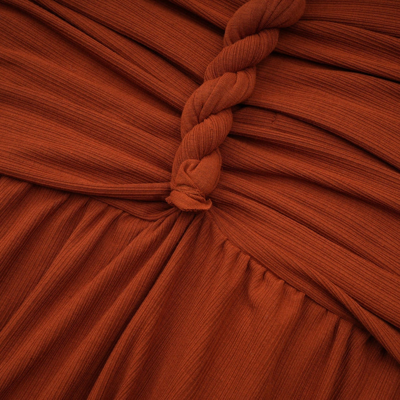 Violetta Brown Terylene Twisted Cut-Out Skirt Top Set