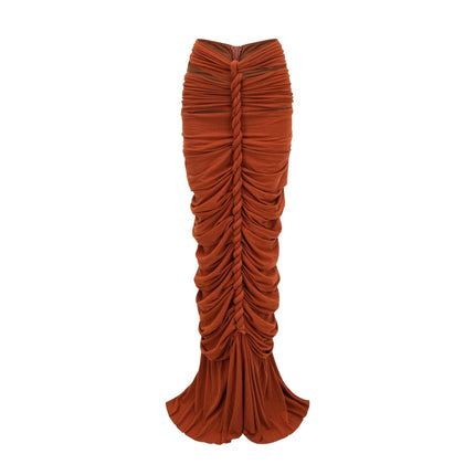 Violetta Brown Terylene Twisted Cut-Out Skirt Top Set