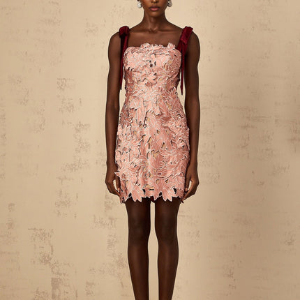 Violetta Pink Floral Embroidered Mini Dress