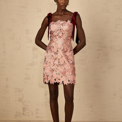 Violetta Pink Floral Embroidered Mini Dress