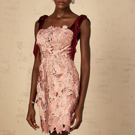 Violetta Pink Floral Embroidered Mini Dress