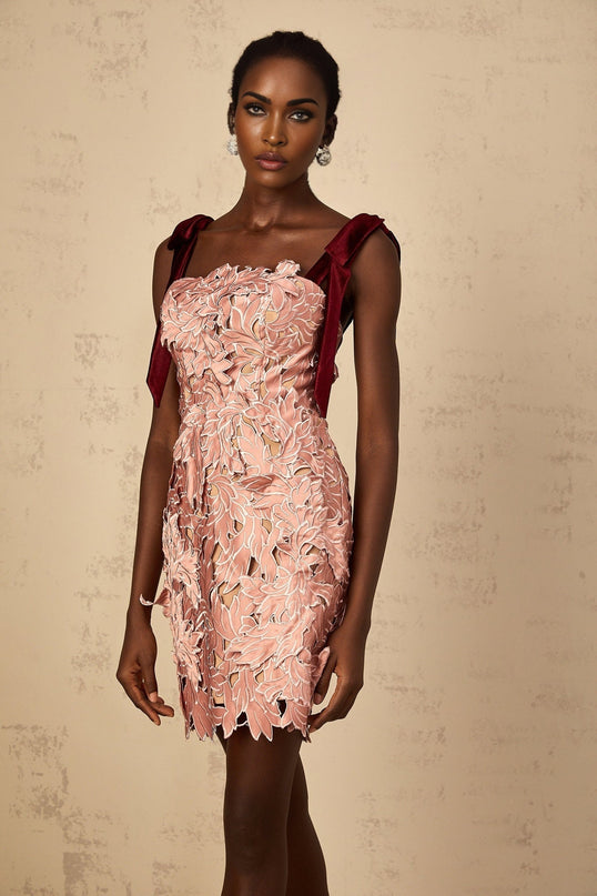 Violetta Pink Floral Embroidered Mini Dress