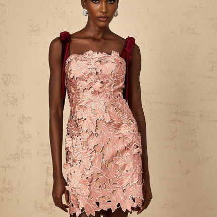 Violetta Pink Floral Embroidered Mini Dress