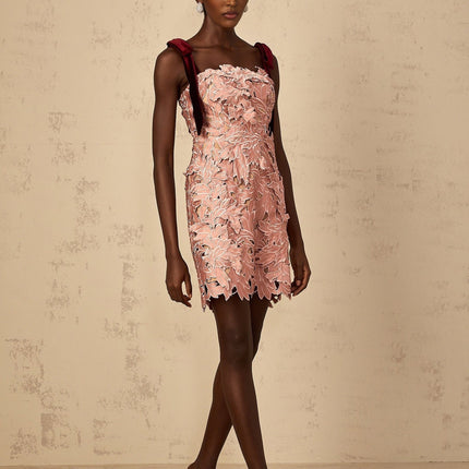 Violetta Pink Floral Embroidery Mini Dress