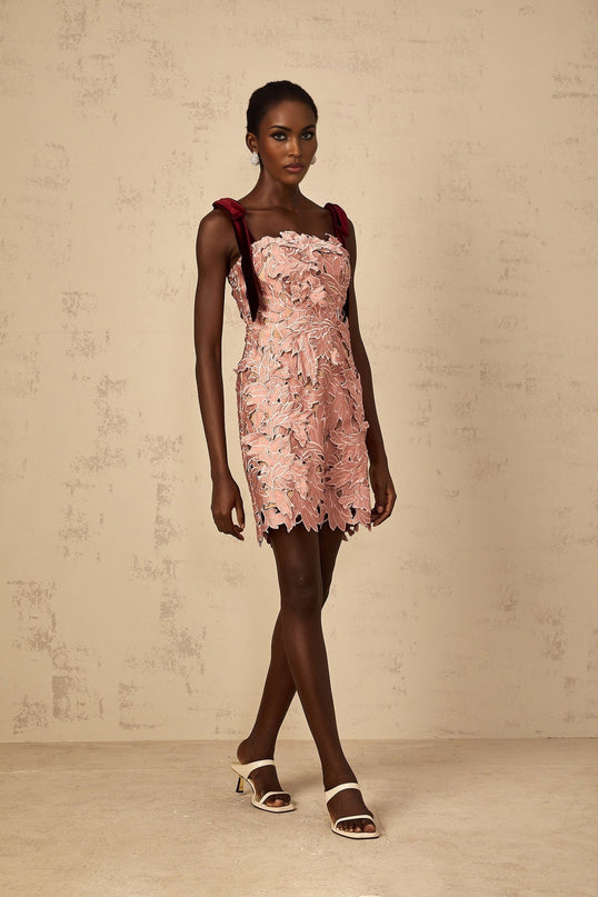 Violetta Pink Floral Embroidery Mini Dress