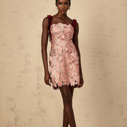 Violetta Pink Floral Embroidery Mini Dress