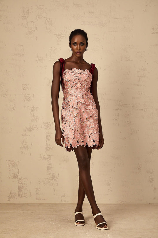 Violetta Pink Floral Embroidery Mini Dress