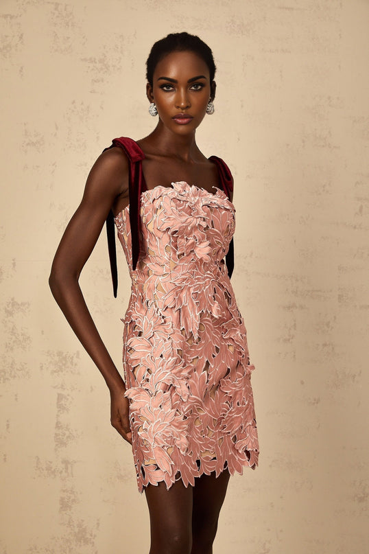 Violetta Pink Floral Embroidery Mini Dress