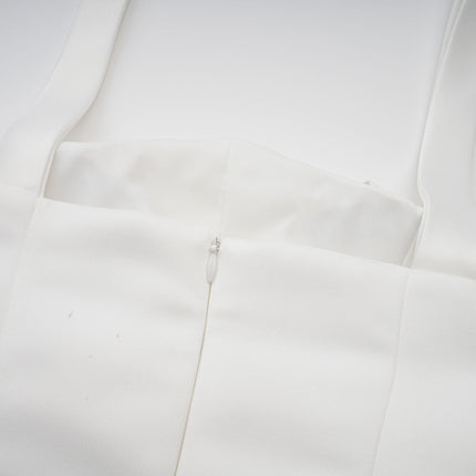 Violetta White Halterneck Mini Dress Layered Ruched Detailing Zip Fastening Ruffled Hem Undershorts Thigh Length