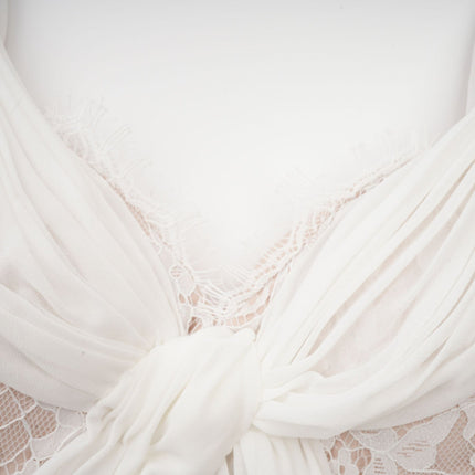 Violetta White Lace Maxi Dress V-neck Sleeveless Elegant Twist Detailing