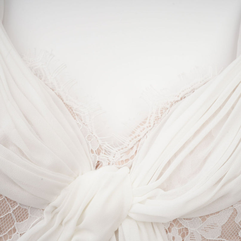 Violetta White Lace Maxi Dress V-neck Sleeveless Elegant Twist Detailing
