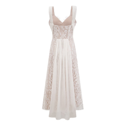 Violetta White Lace Panel Maxi Dress with Twist Detailing