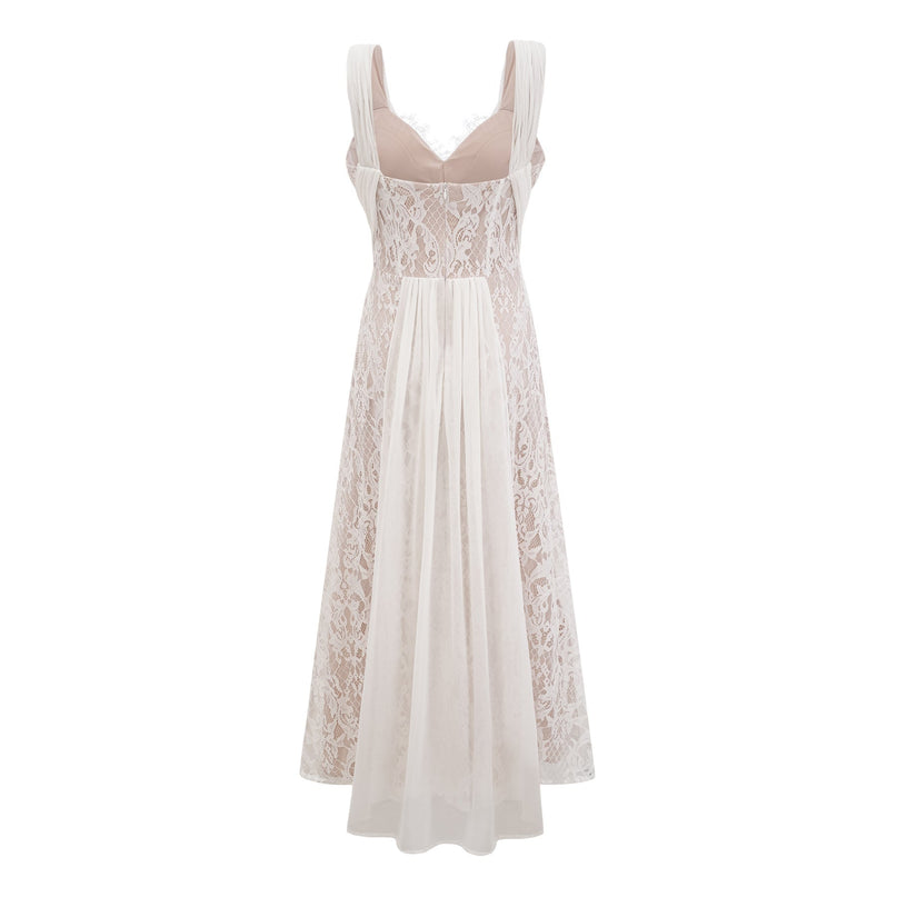 Violetta White Lace Panel Maxi Dress with Twist Detailing