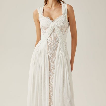 Violetta White Lace Panel Maxi Dress